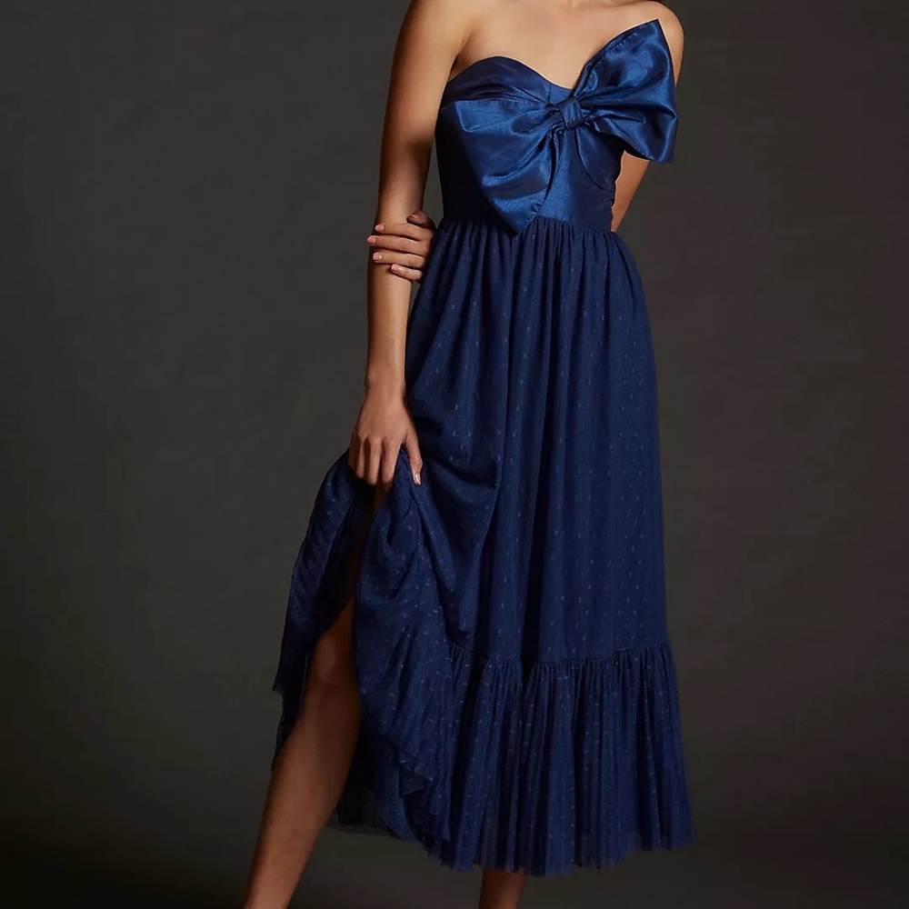Anthropologie Hutch Navy Bow Midi Dress